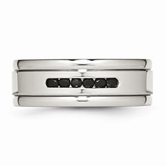 Sophia Jewelers Polished Stainless Steel Black CZ Grooved Wedding Band