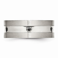 Sophia Jewelers Stainless Steel Black CZ Wedding Band with Brushed Finish