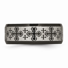 Sophia Jewelers Stainless Steel Black Wedding Band with Laser Etched Design