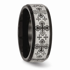 Sophia Jewelers Stainless Steel Black Wedding Band with Laser Etched Design