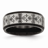 Sophia Jewelers Stainless Steel Black Wedding Band with Laser Etched Design