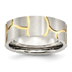 Stainless Steel Men's Brushed Engravable 8mm Gold-Tone Ring by Sophia Jewelers