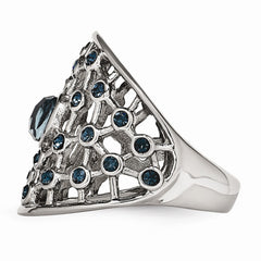 Stainless Steel Fashion Ring with Blue Glass and Crystal Elegance
