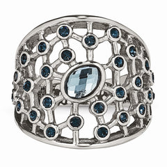 Stainless Steel Fashion Ring with Blue Glass and Crystal Elegance