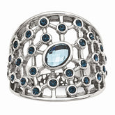 Stainless Steel Fashion Ring with Blue Glass and Crystal Elegance