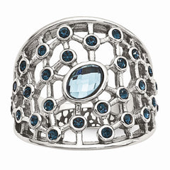 Stainless Steel Fashion Ring with Blue Glass and Crystal Elegance
