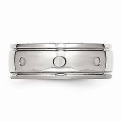 Sophia Jewelers Polished Stainless Steel Wedding Band with Grooved Design