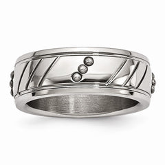 Sophia Jewelers Polished Stainless Steel Grooved Wedding Band Elegant Design