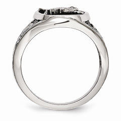 Stainless Steel Men's Ring with Polished Black Enamel Eagle Design