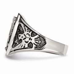 Stainless Steel Men's Ring with Polished Black Enamel Eagle Design