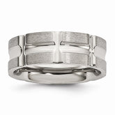 Stainless Steel Wedding Band with Polished and Brushed Grooves for Modern Elegance