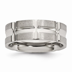 Stainless Steel Wedding Band with Polished and Brushed Grooves for Modern Elegance
