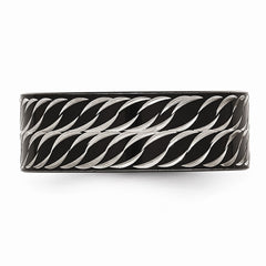 Sophia Jewelers Polished Black Stainless Steel Wedding Band with Diamond-Cut Design