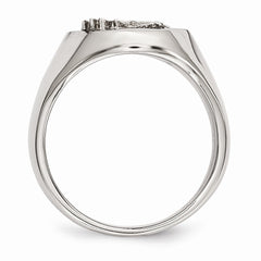 Stainless Steel Men's Eagle Ring with Polished Rhodium Elegance