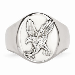 Stainless Steel Men's Eagle Ring with Polished Rhodium Elegance