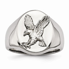 Stainless Steel Men's Eagle Ring with Polished Rhodium Elegance