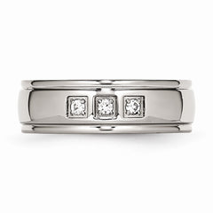 Sophia Jewelers Polished Stainless Steel CZ Wedding Band Elegant Design
