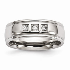 Sophia Jewelers Polished Stainless Steel CZ Wedding Band Elegant Design