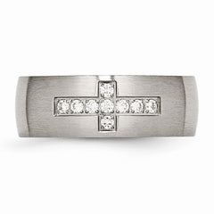 Sophia Jewelers Brushed Stainless Steel CZ Cross Wedding Band