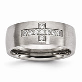 Sophia Jewelers Brushed Stainless Steel CZ Cross Wedding Band