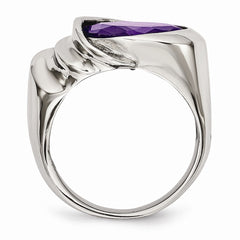 Stainless Steel Fashion Ring with Polished Purple CZ Elegance