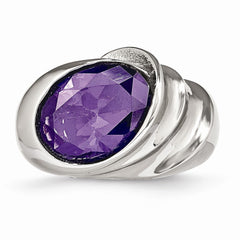 Stainless Steel Fashion Ring with Polished Purple CZ Elegance