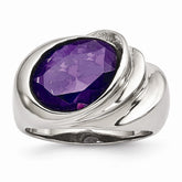 Stainless Steel Fashion Ring with Polished Purple CZ Elegance
