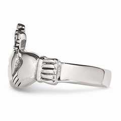 Stainless Steel Claddagh Ring with Cross Polished Antiqued Finish