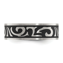 Stainless Steel Brushed Enameled Swirl Design 7mm Band