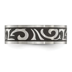 Stainless Steel Brushed Enameled Swirl Design 7mm Band