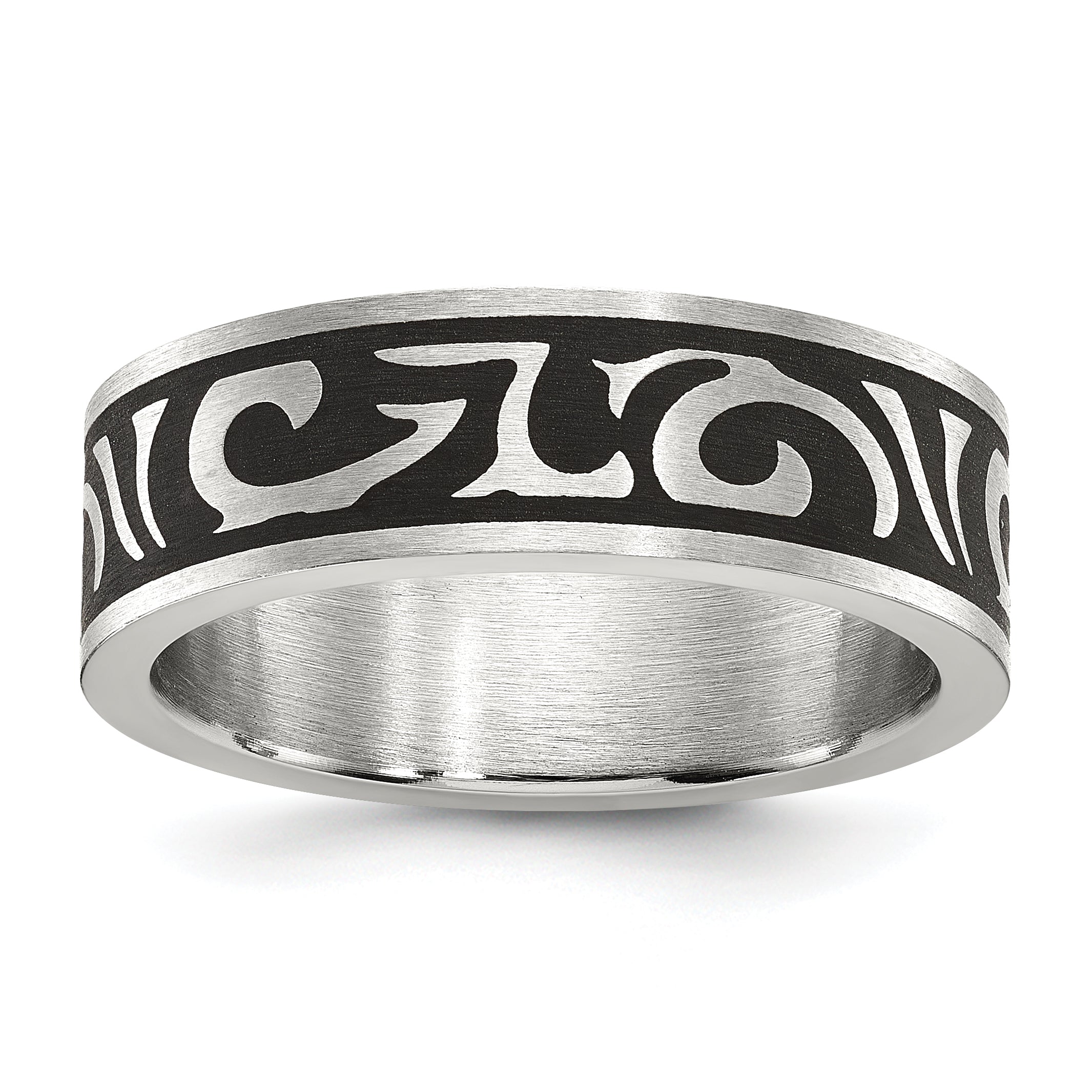 Stainless Steel Brushed Enameled Swirl Design 7mm Band