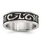 Stainless Steel Brushed Enameled Swirl Design 7mm Band