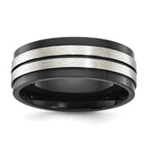 Stainless Steel Brushed and Polished Black IP-plated 8mm Band