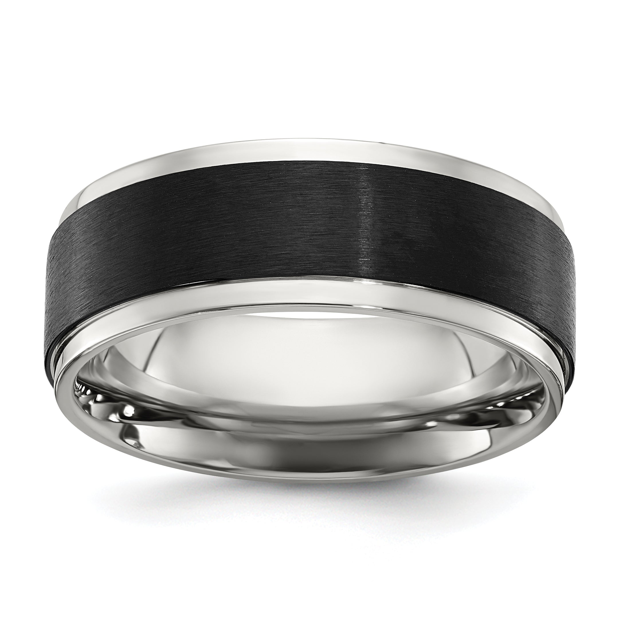 Stainless Steel Polished with Black IP-plated Brushed Center 8mm Band