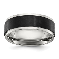 Stainless Steel Polished with Black IP-plated Brushed Center 8mm Band