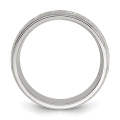 Stainless Steel Brushed and Polished Scroll Design 8mm Ridged Edge Band