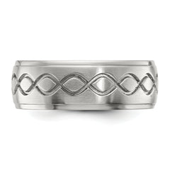 Stainless Steel Brushed and Polished Scroll Design 8mm Ridged Edge Band