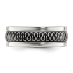 Stainless Steel Polished Black IP-plated Swirl Pattern 8mm Band