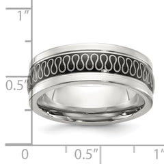 Stainless Steel Polished Black IP-plated Swirl Pattern 8mm Band