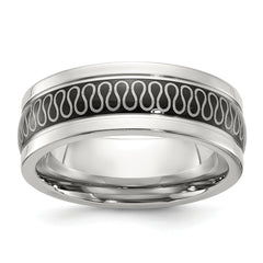 Stainless Steel Polished Black IP-plated Swirl Pattern 8mm Band