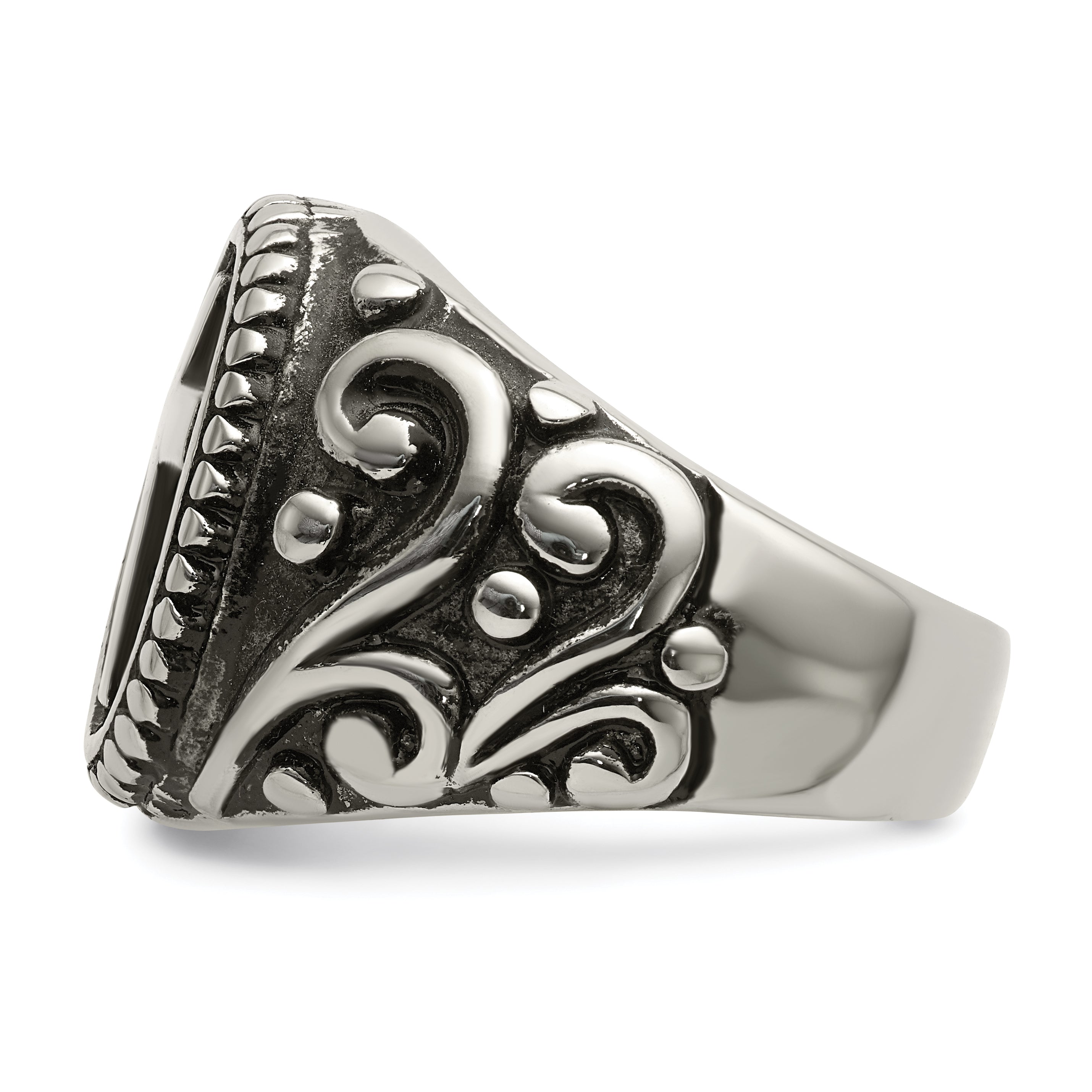 Stainless Steel Antiqued and Polished Cross Ring