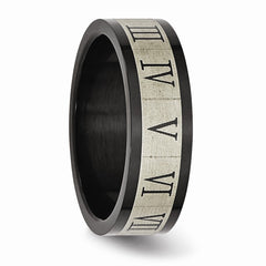 Stainless Steel Black IP-Plated Roman Numerals Engravable Wedding Band