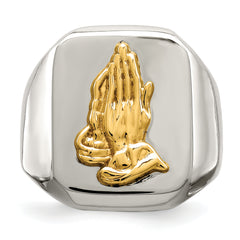 Stainless Steel with 14k Gold Accent Polished Praying Hands Ring