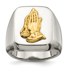 Stainless Steel with 14k Gold Accent Polished Praying Hands Ring