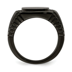 Stainless Steel Polished Black IP-plated with Black CZ Signet Ring