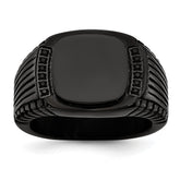 Stainless Steel Polished Black IP-plated with Black CZ Signet Ring