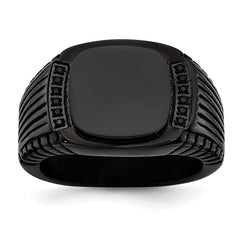 Stainless Steel Polished Black IP-plated with Black CZ Signet Ring