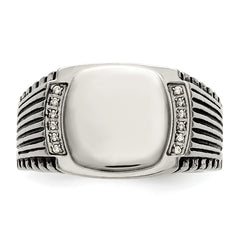 Stainless Steel Polished with CZ Signet Ring