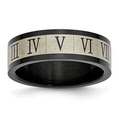 Stainless Steel Black IP-Plated Roman Numerals Engravable Wedding Band