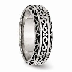 Stainless Steel Engravable 7mm Wedding Band with Polished Antiqued Finish